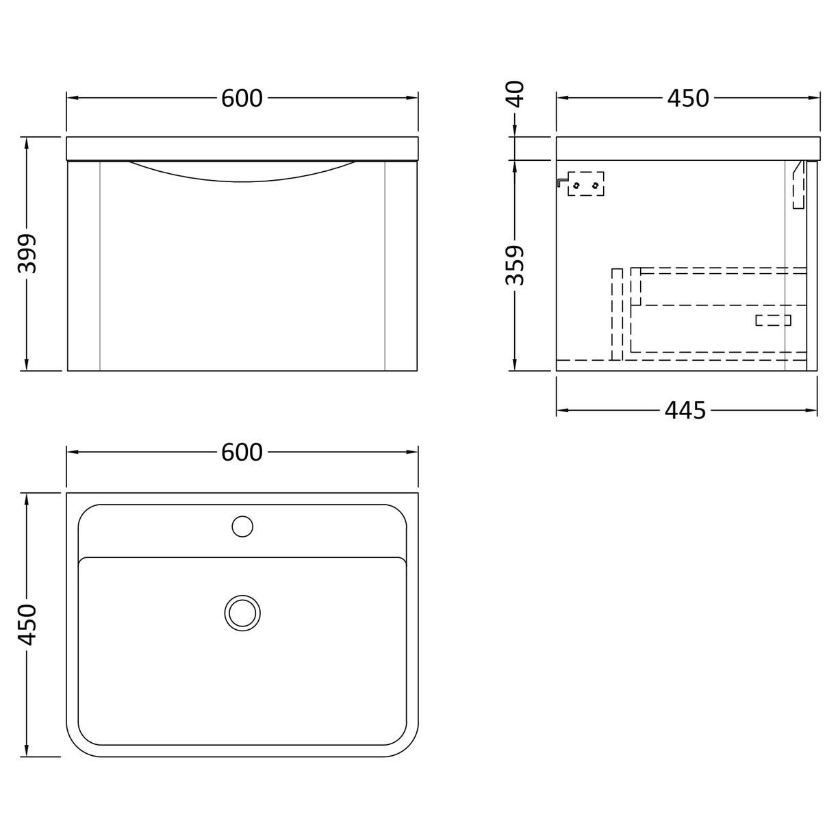 600 W/H 1-Drawer Unit & Polymarble Basin