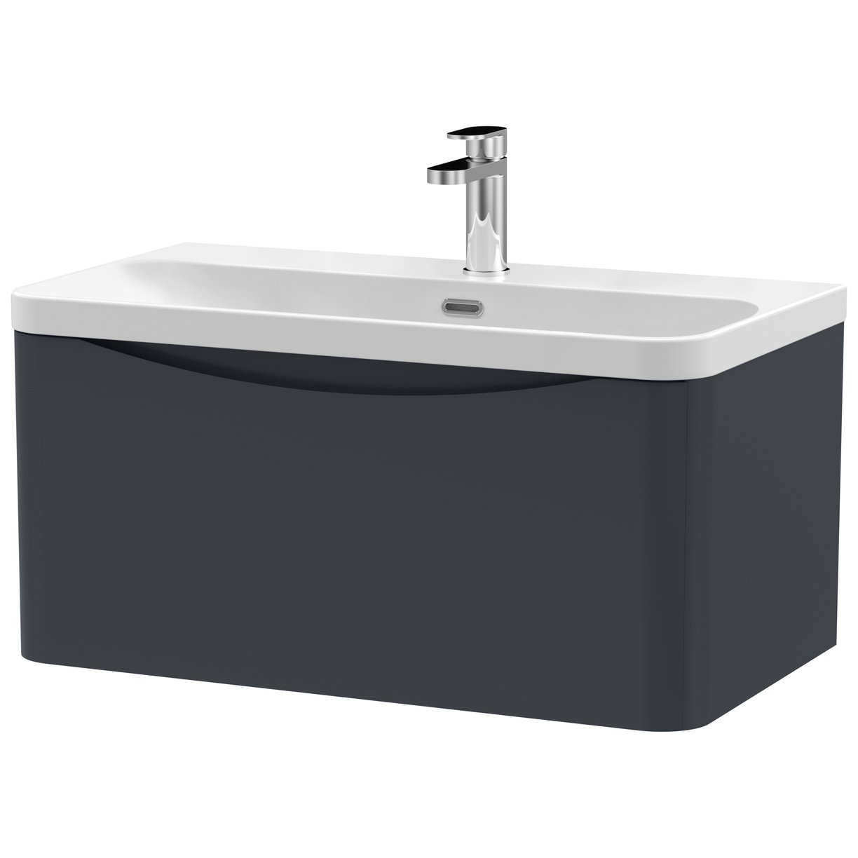 800mm Wall Hung 1 Drawer Vanity & Thin Edge Ceramic Basin