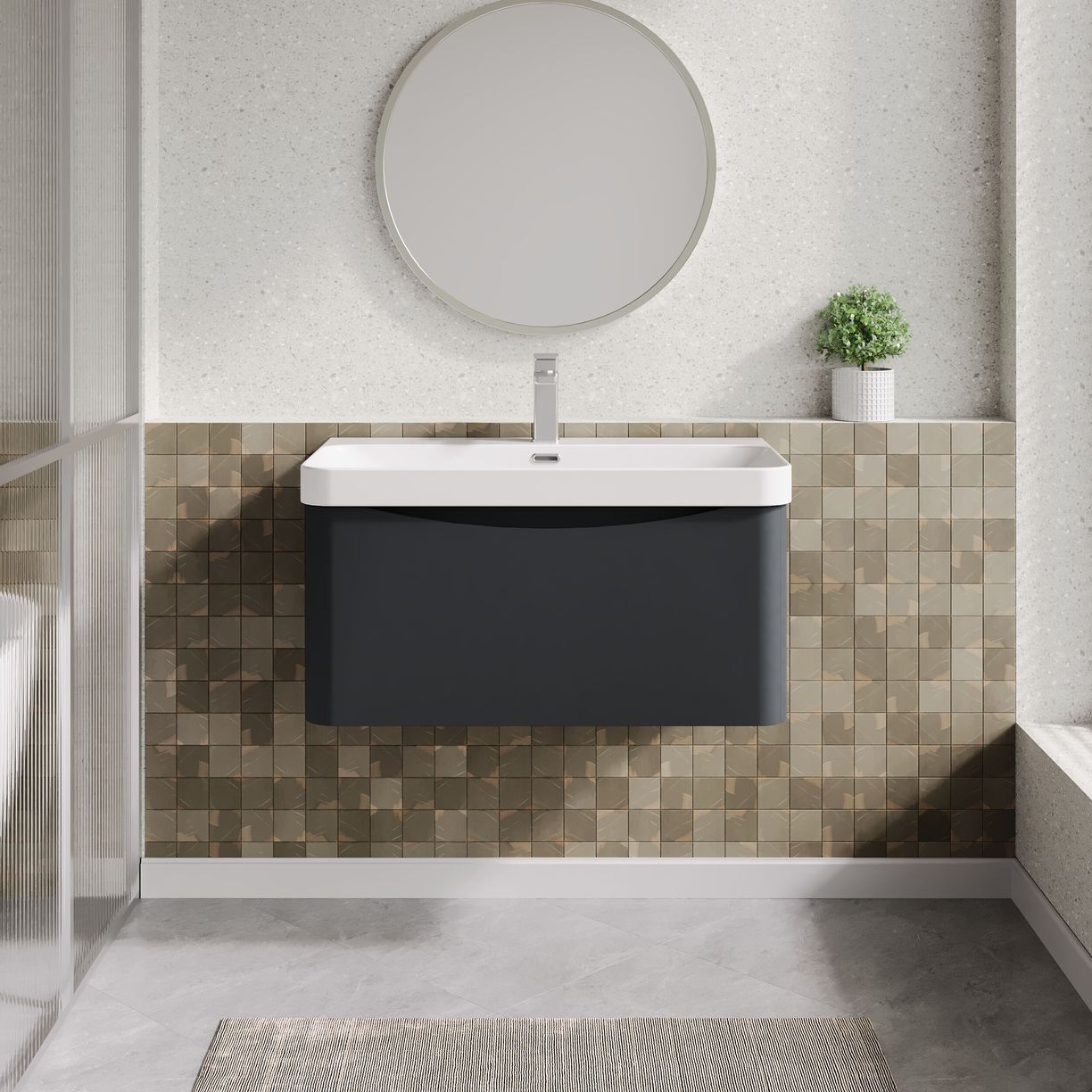 800mm Wall Hung 1 Drawer Vanity & Thin Edge Ceramic Basin