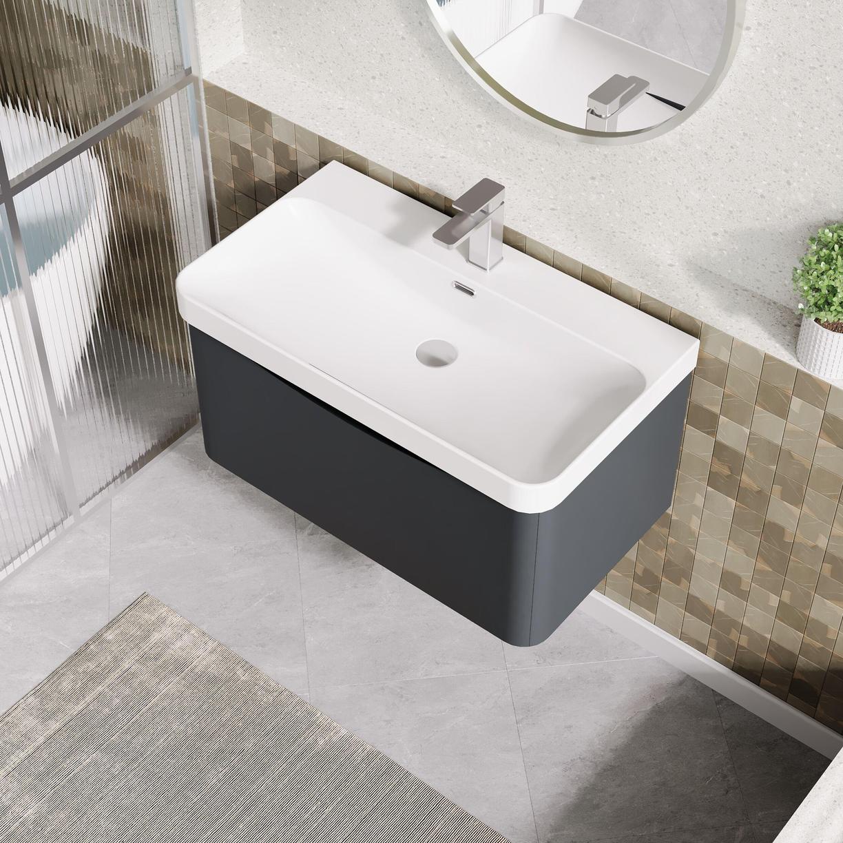 800mm Wall Hung 1 Drawer Vanity & Thin Edge Ceramic Basin