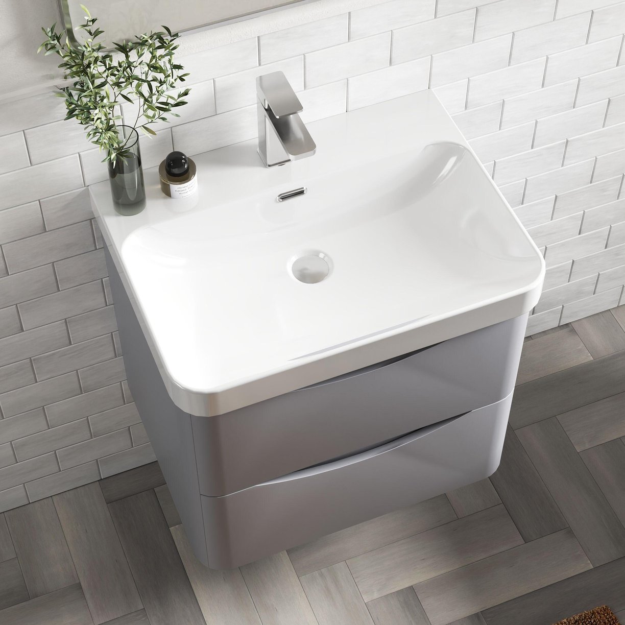 600mm Wall Hung 2 Drawer Vanity & Thin Edge Ceramic Basin