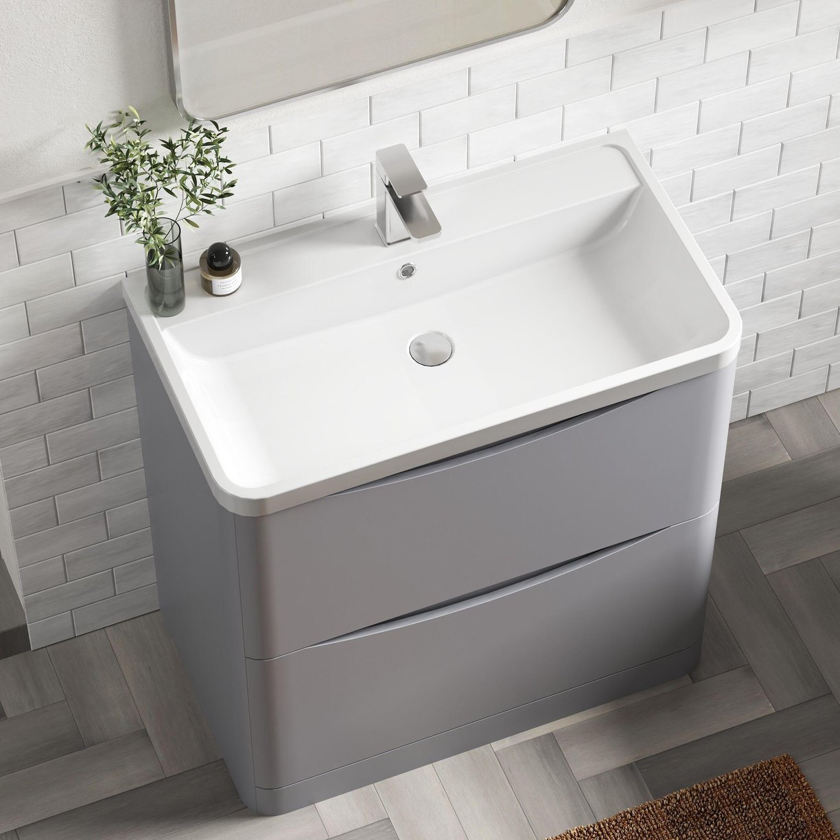 800mm F/S 2-Drawer Unit & Polymarble Basin - Satin Grey