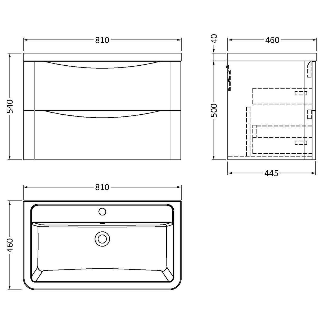 800mm W/H 2-Drawer Unit & Ceramic Basin - Satin Grey