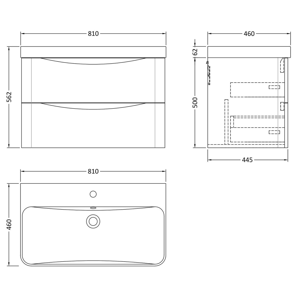 800mm Wall Hung 2 Drawer Vanity & Thin Edge Ceramic Basin