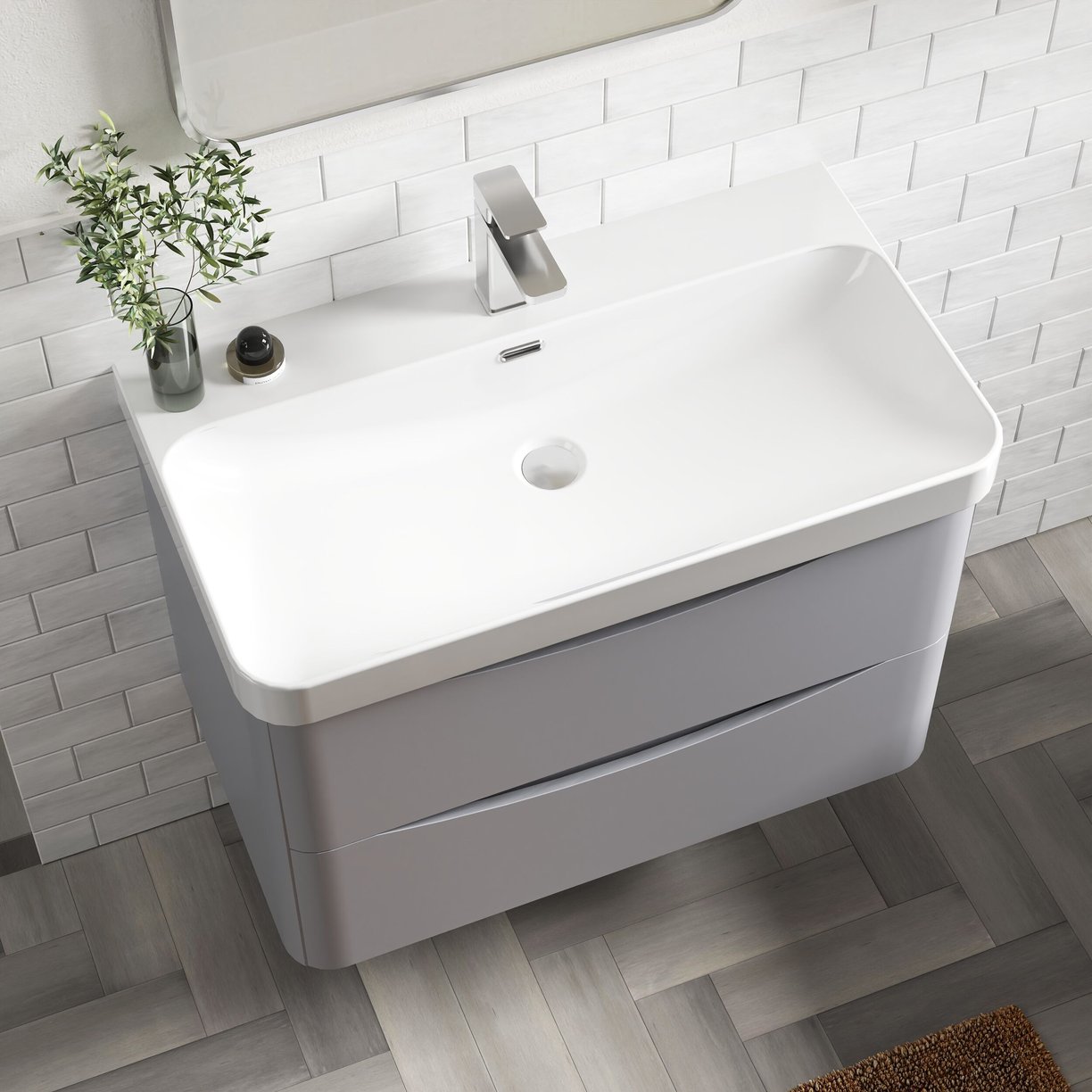 800mm Wall Hung 2 Drawer Vanity & Thin Edge Ceramic Basin