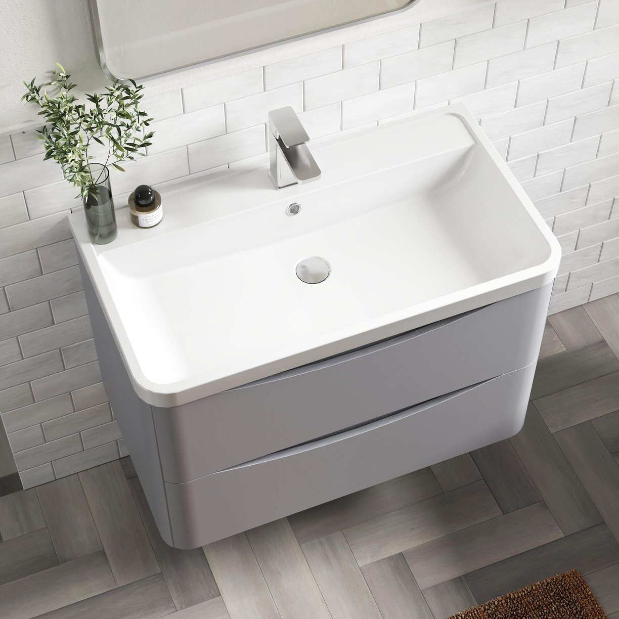 800mm W/H 2-Drawer Unit & Polymarble Basin - Satin Grey