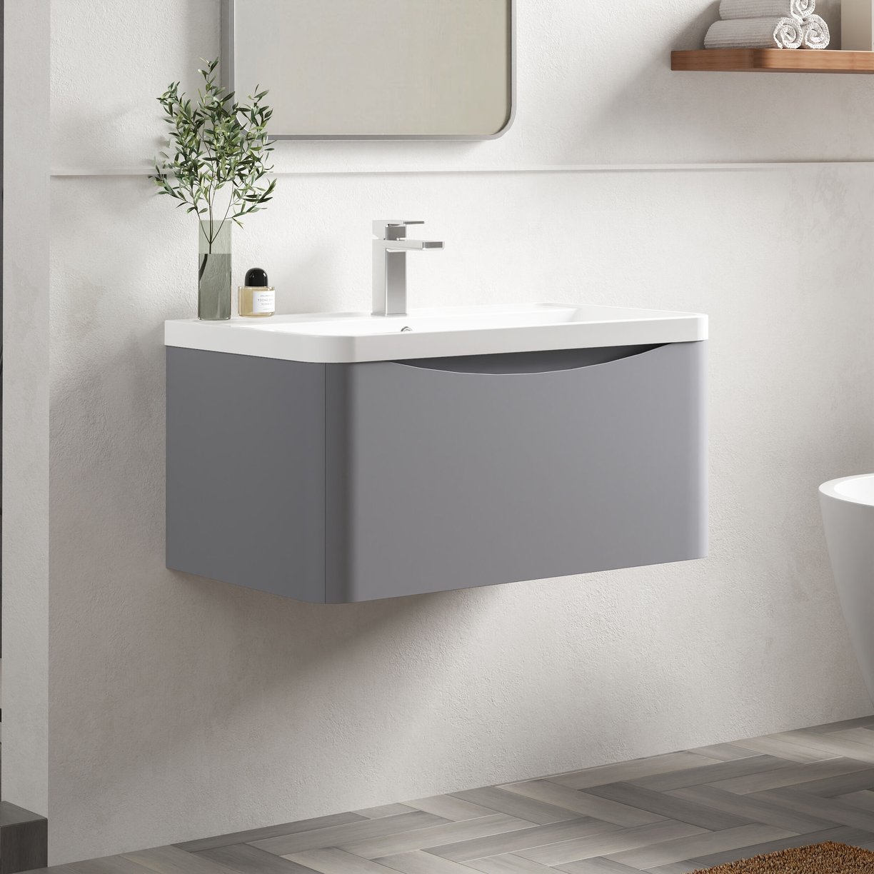 800mm W/H 1-Drawer Unit & Polymarble Basin - Satin Grey