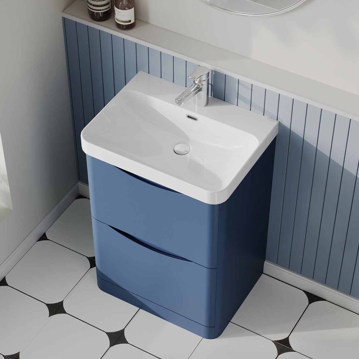 600mm Floor Standing 2 Drawer Vanity & Thin Edge Ceramic Basin
