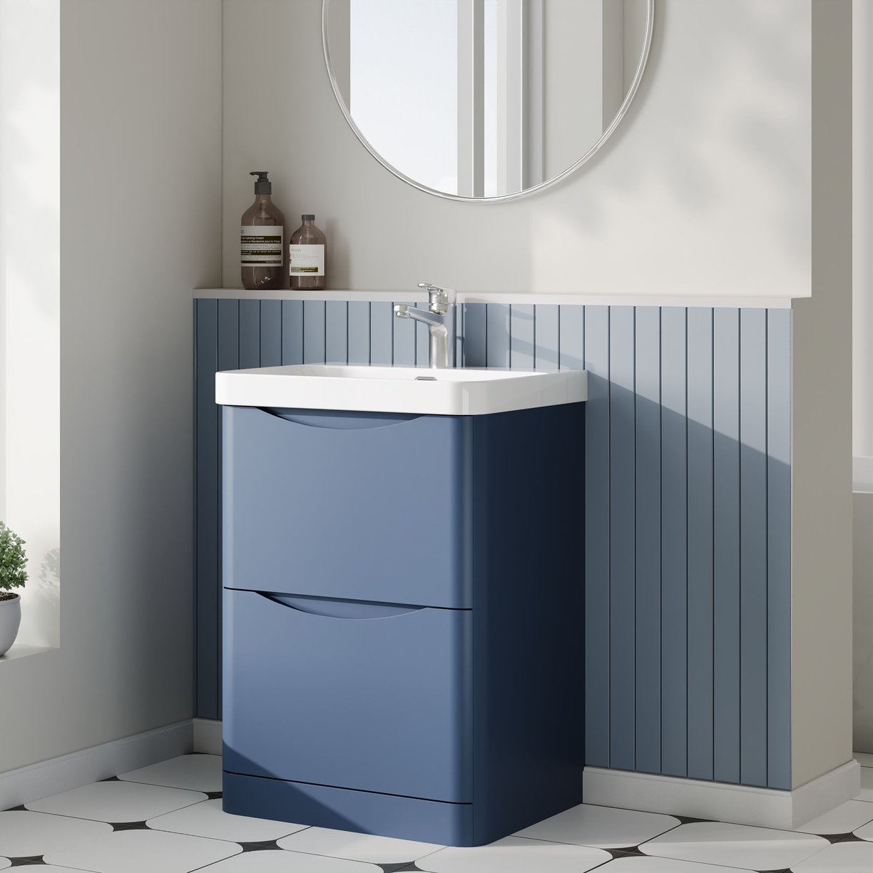 600mm Floor Standing 2 Drawer Vanity & Thin Edge Ceramic Basin