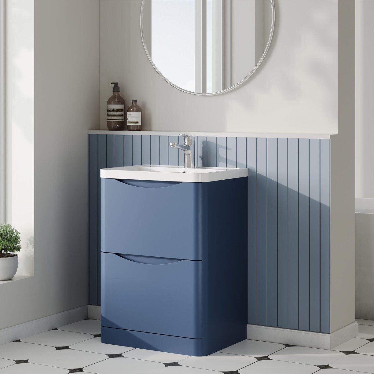 600mm F/S 2-Drawer Unit & Polymarble Basin - Satin Blue