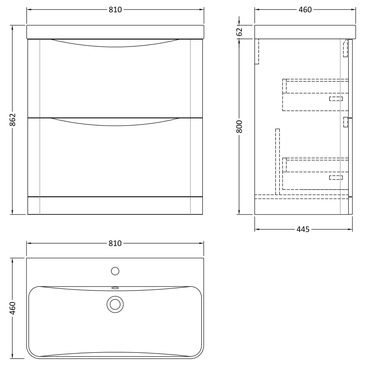 800mm Floor Standing 2 Drawer Vanity & Thin Edge Ceramic Basin