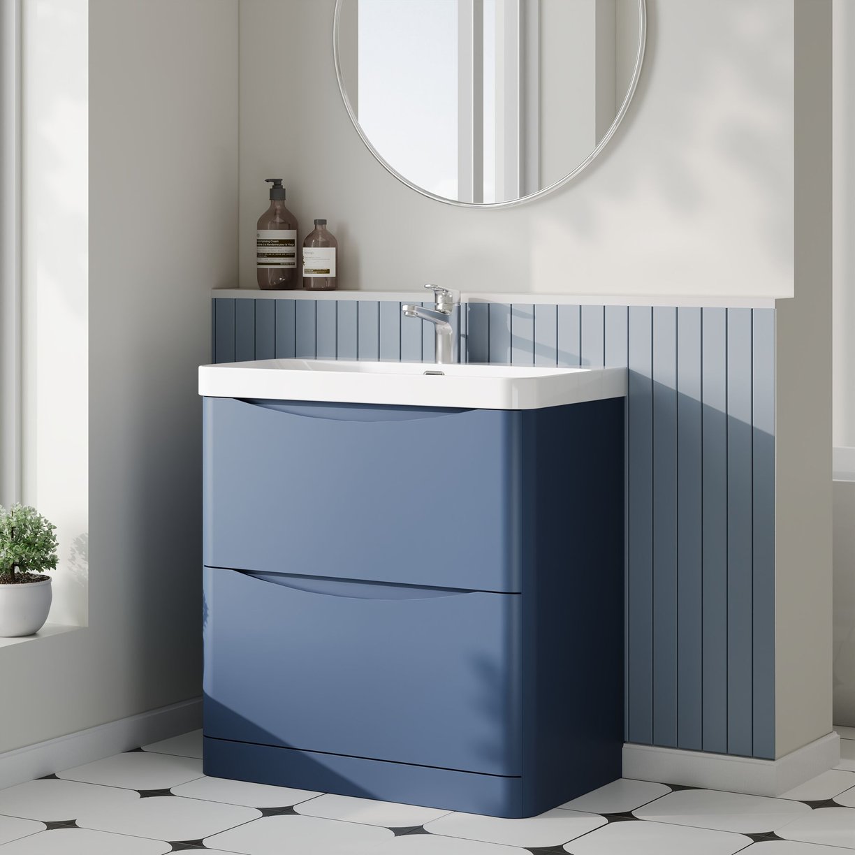 800mm Floor Standing 2 Drawer Vanity & Thin Edge Ceramic Basin