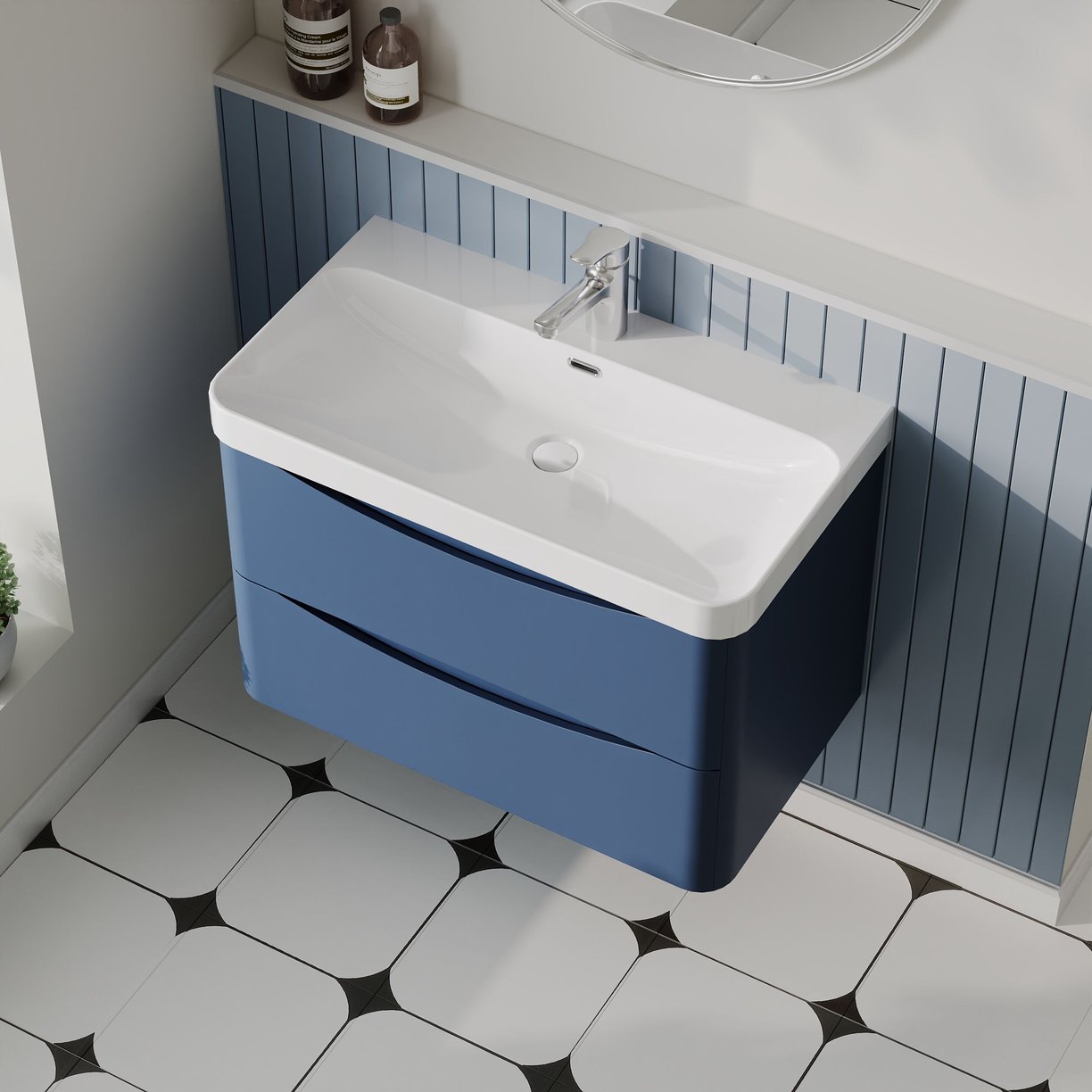 800mm Wall Hung 2 Drawer Vanity & Thin Edge Ceramic Basin