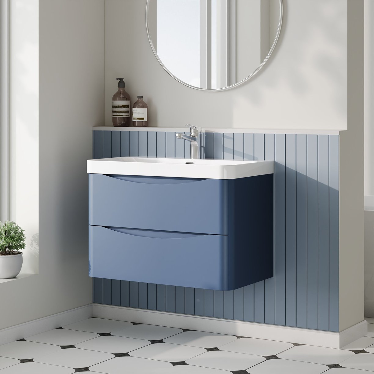 800mm Wall Hung 2 Drawer Vanity & Thin Edge Ceramic Basin