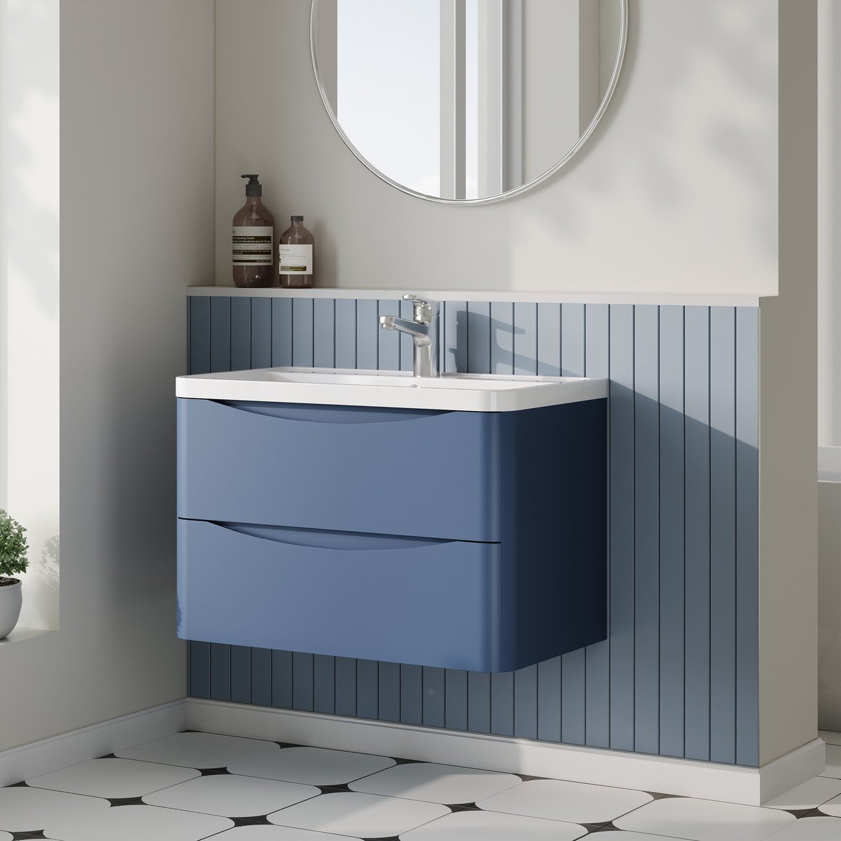 800mm W/H 2-Drawer Unit & Polymarble Basin - Satin Blue