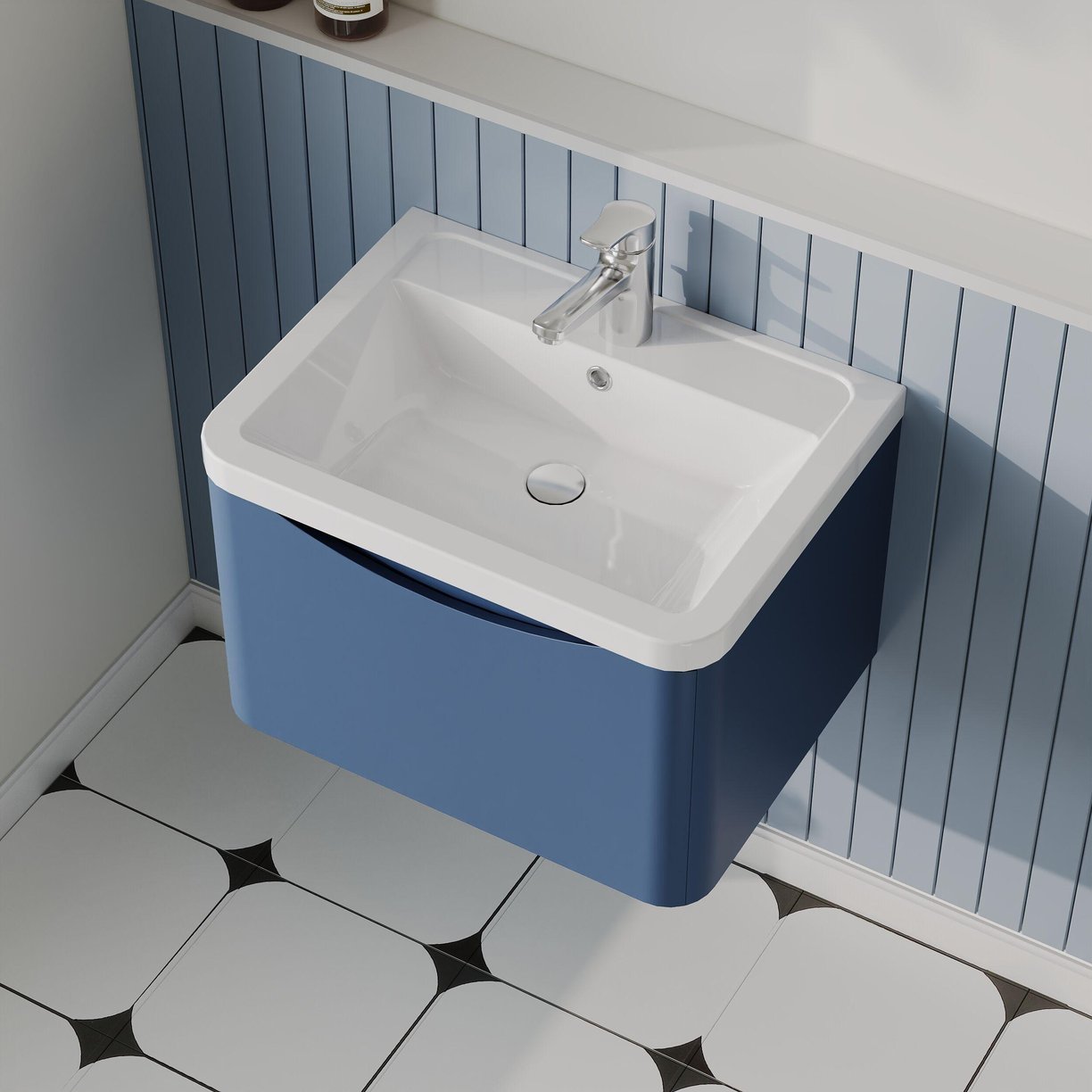 600mm W/H 1-Drawer Unit & Ceramic Basin - Satin Blue