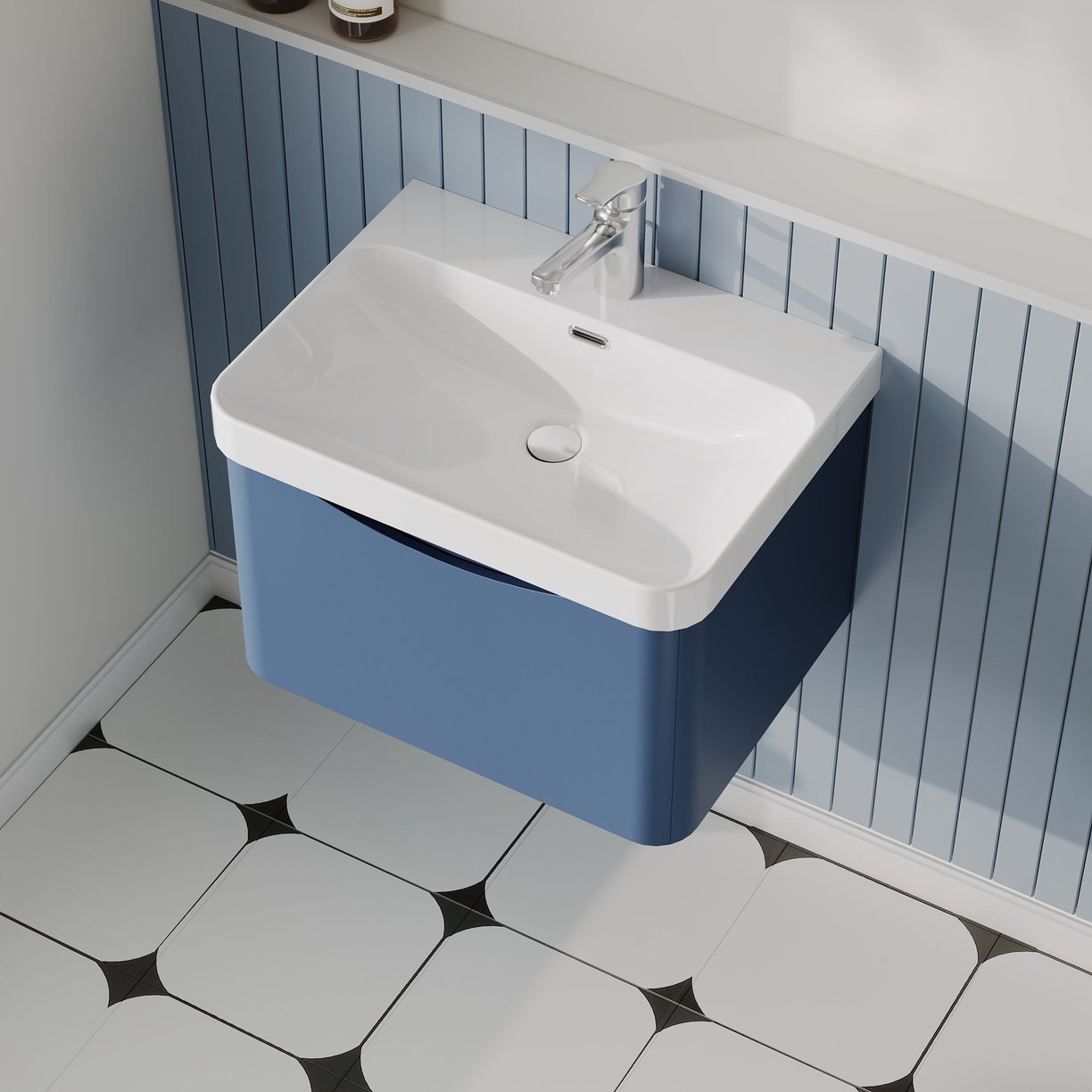 600mm Wall Hung 1 Drawer Vanity & Thin Edge Ceramic Basin