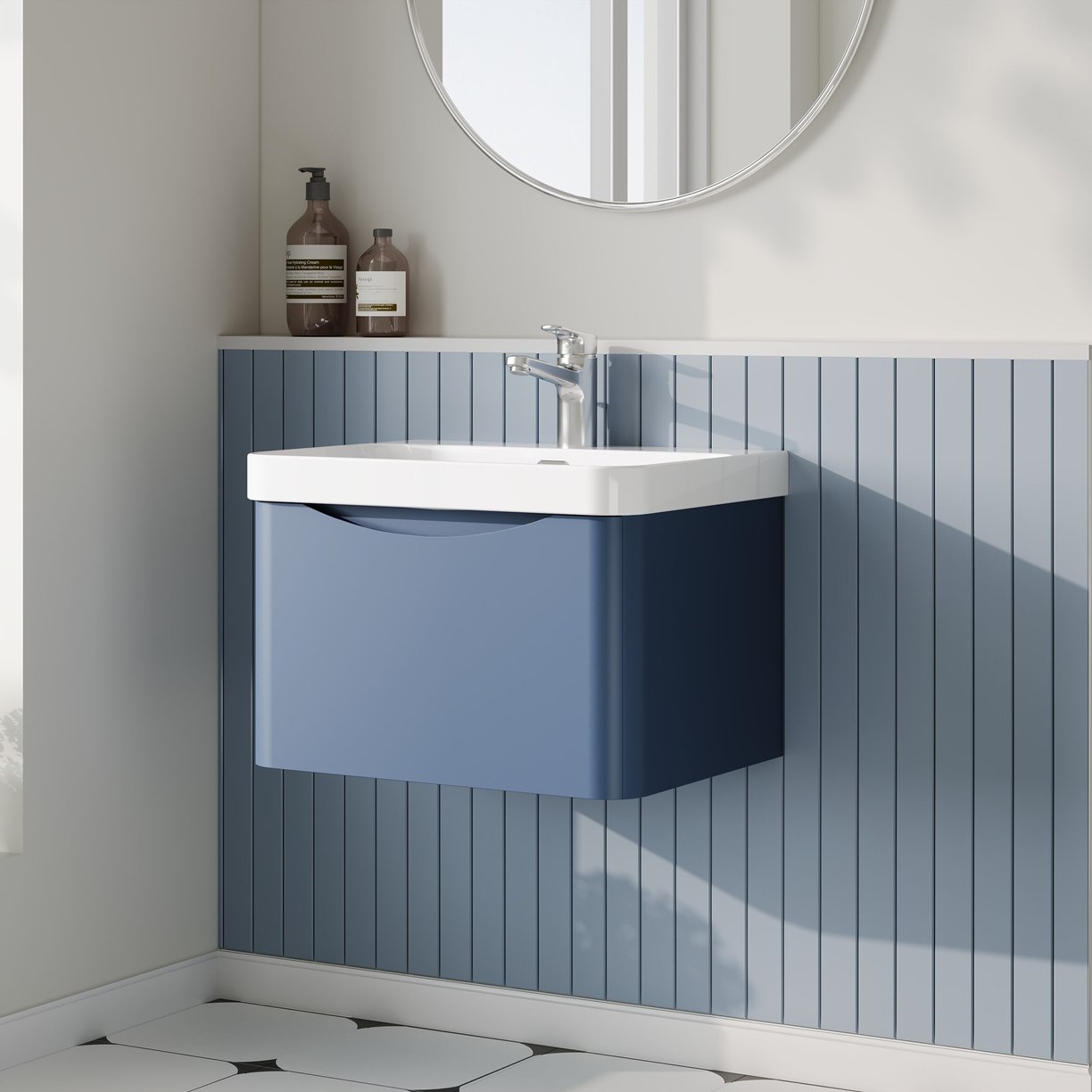 600mm Wall Hung 1 Drawer Vanity & Thin Edge Ceramic Basin
