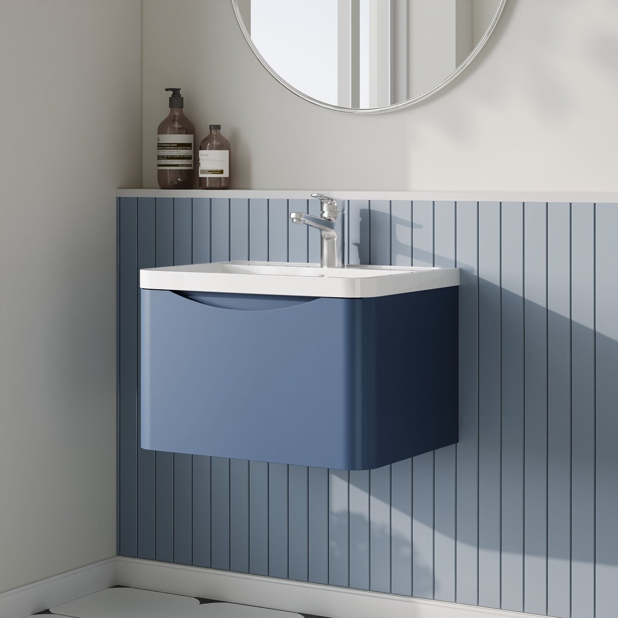 600mm W/H 1-Drawer Unit & Polymarble Basin - Satin Blue