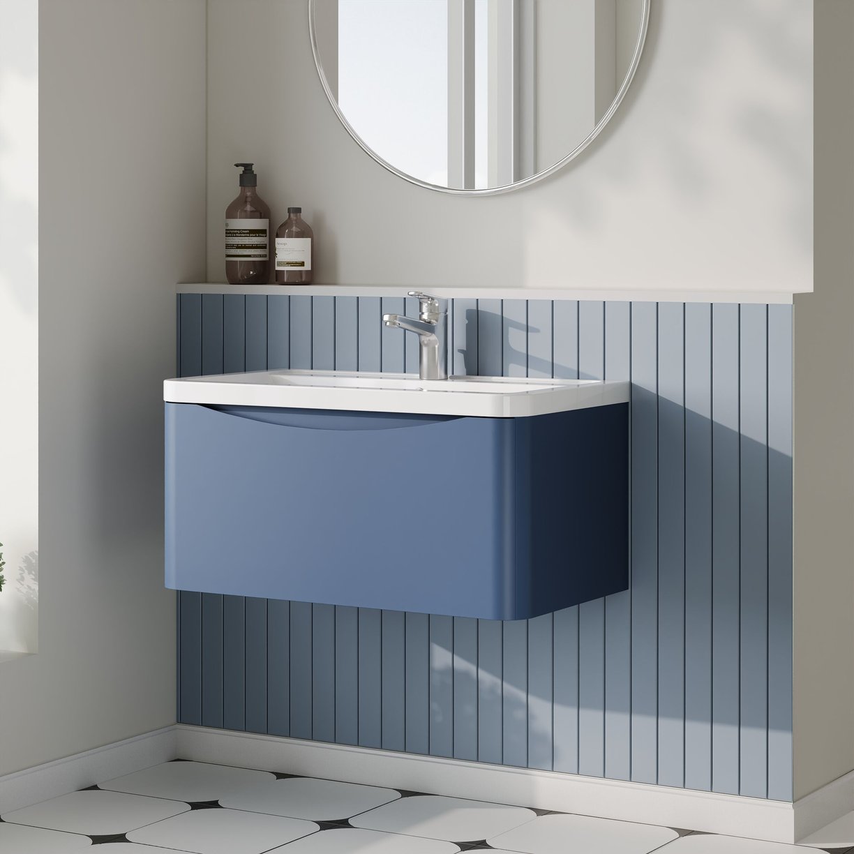 800mm W/H 1-Drawer Unit & Ceramic Basin - Satin Blue