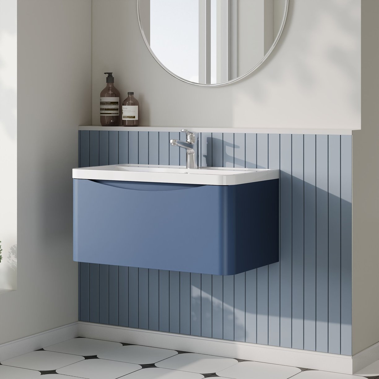 800mm W/H 1-Drawer Unit & Polymarble Basin - Satin Blue