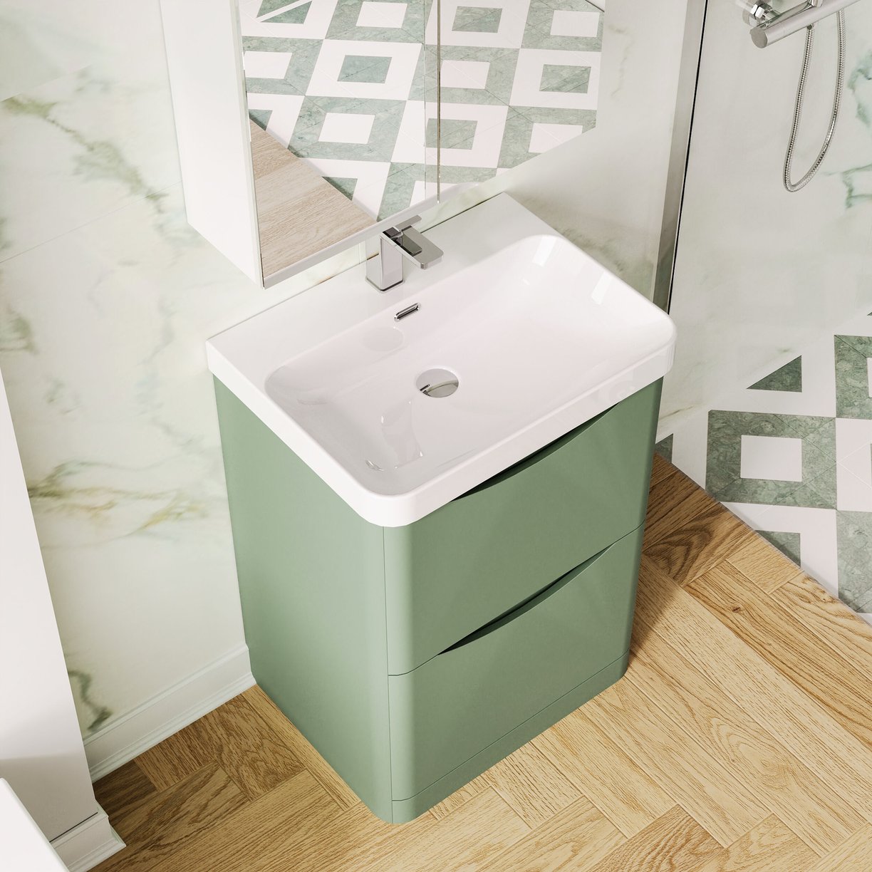 600mm Floor Standing 2 Drawer Vanity & Thin Edge Ceramic Basin