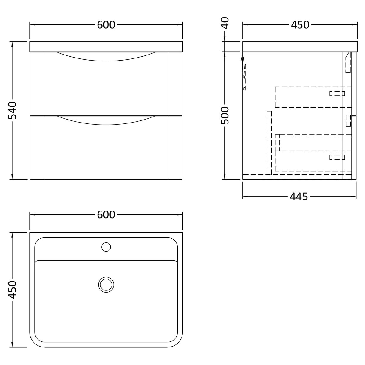 600 W/H 2-Drawer Unit & Polymarble Basin