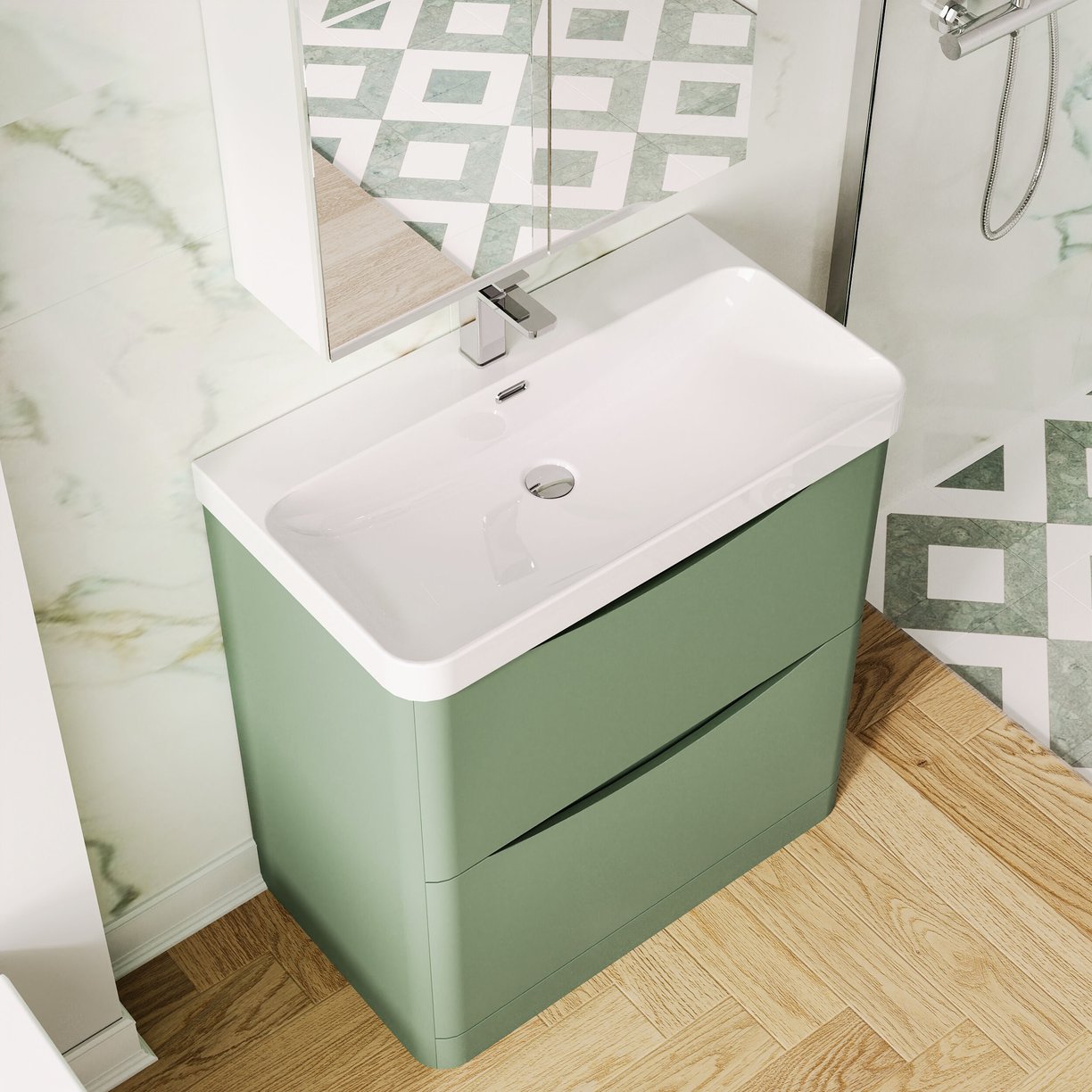 800mm Floor Standing 2 Drawer Vanity & Thin Edge Ceramic Basin