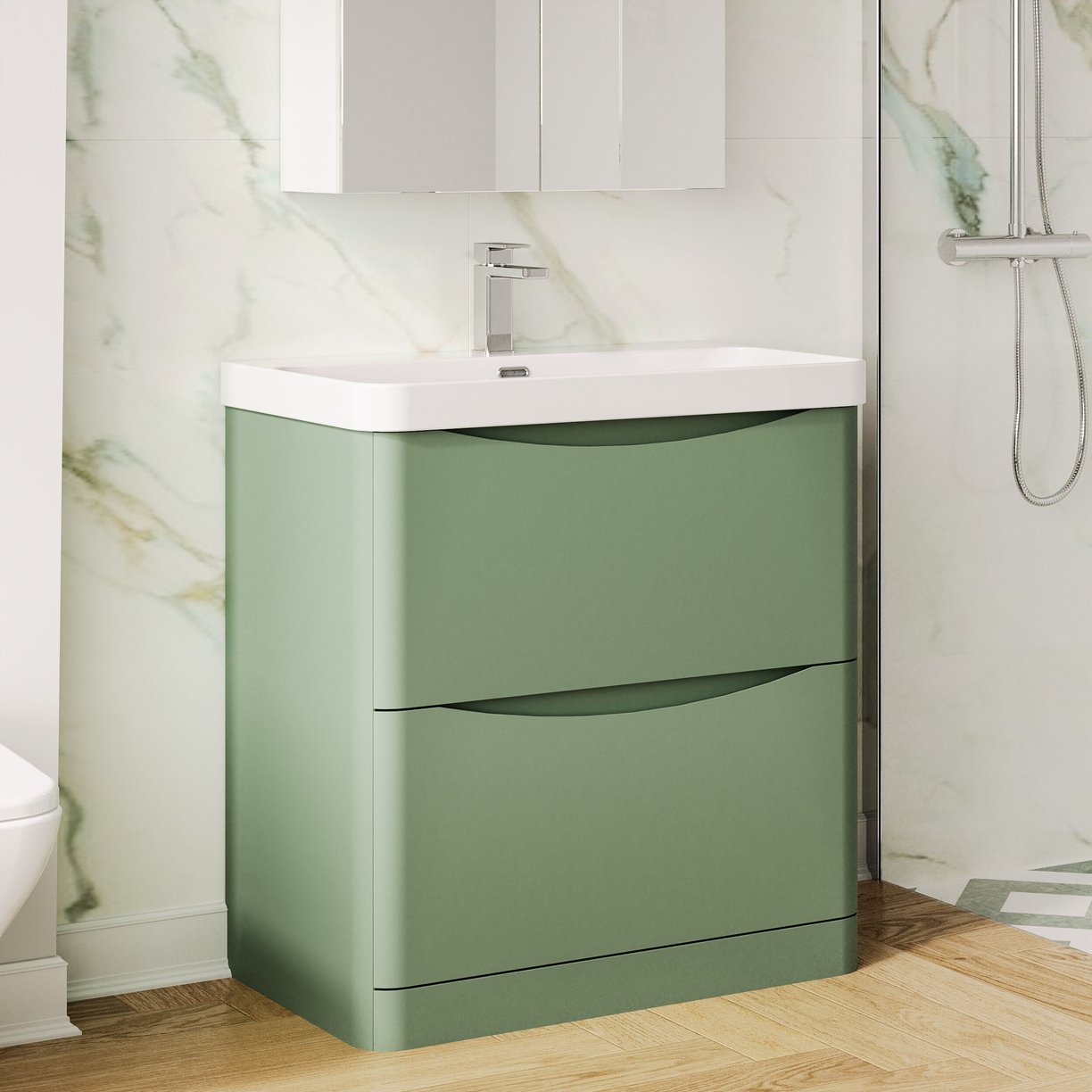 800mm Floor Standing 2 Drawer Vanity & Thin Edge Ceramic Basin