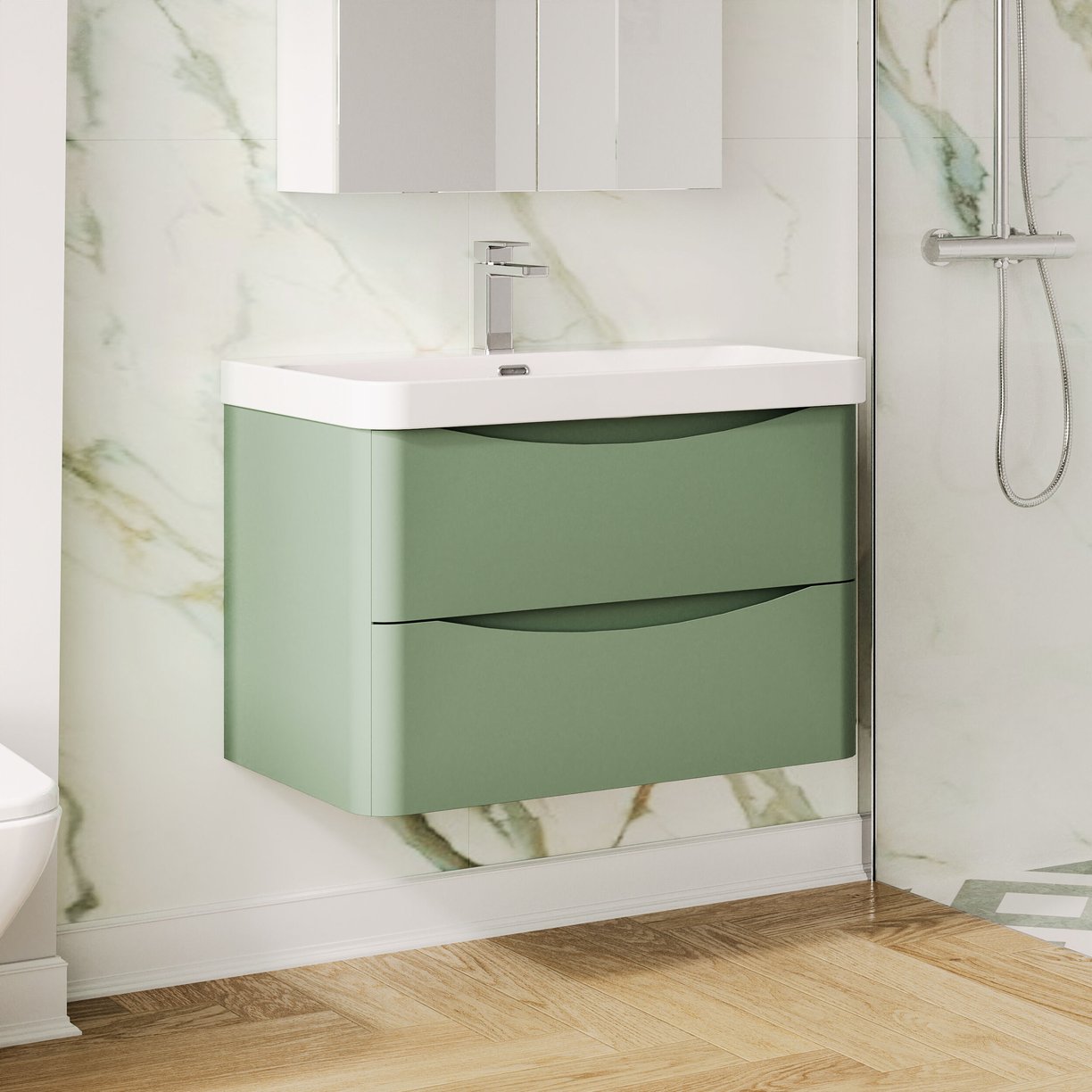 800mm Wall Hung 2 Drawer Vanity & Thin Edge Ceramic Basin