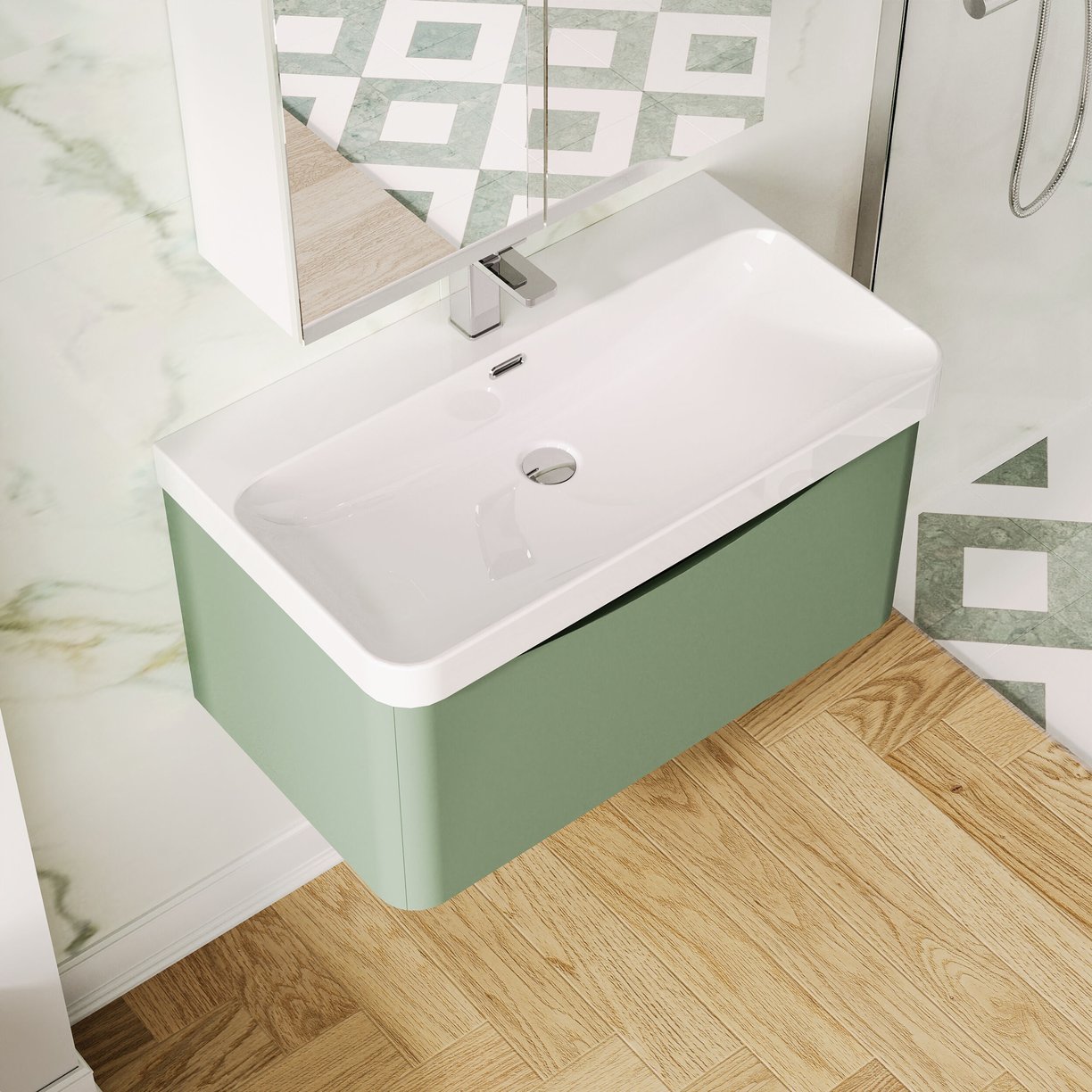 800mm Wall Hung 1 Drawer Vanity & Thin Edge Ceramic Basin