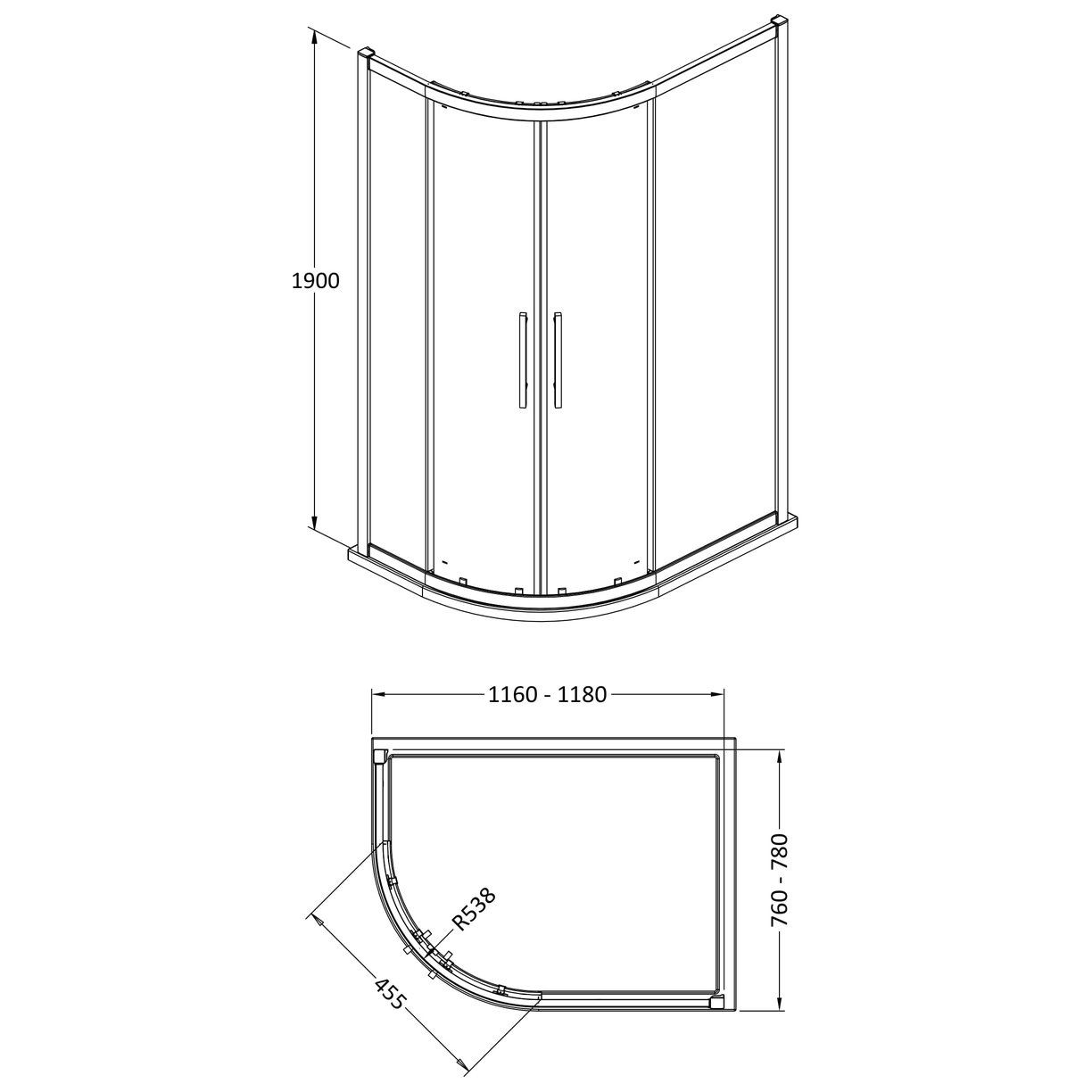 Apex 1200X800Mm Offset Quadrant - Chrome