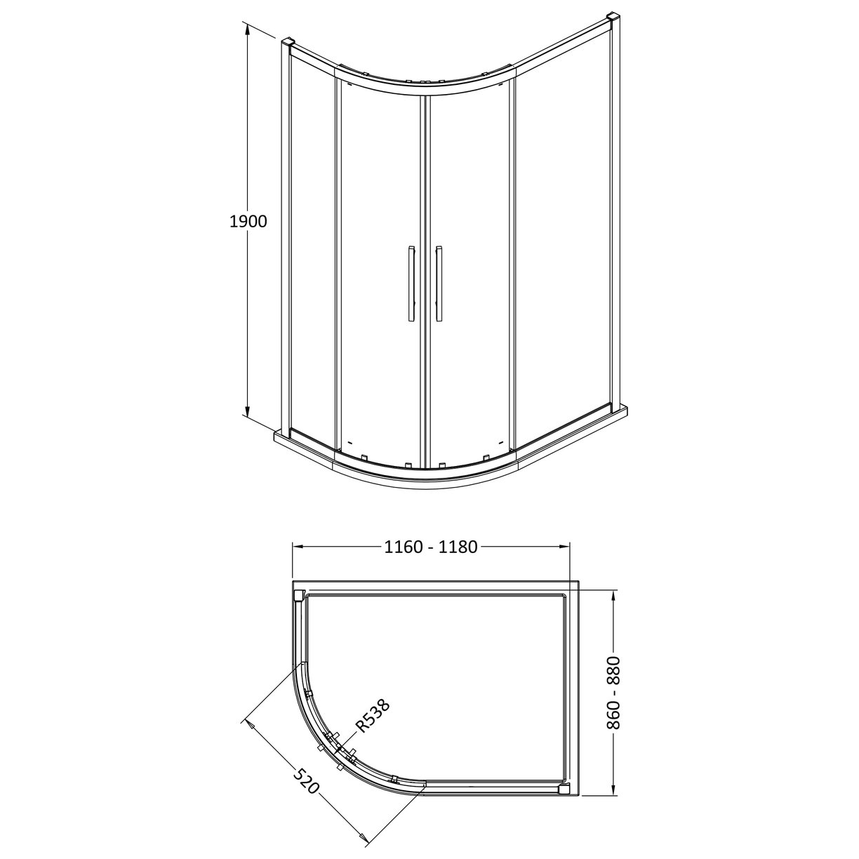 Apex 1200X900Mm Offset Quadrant - Chrome