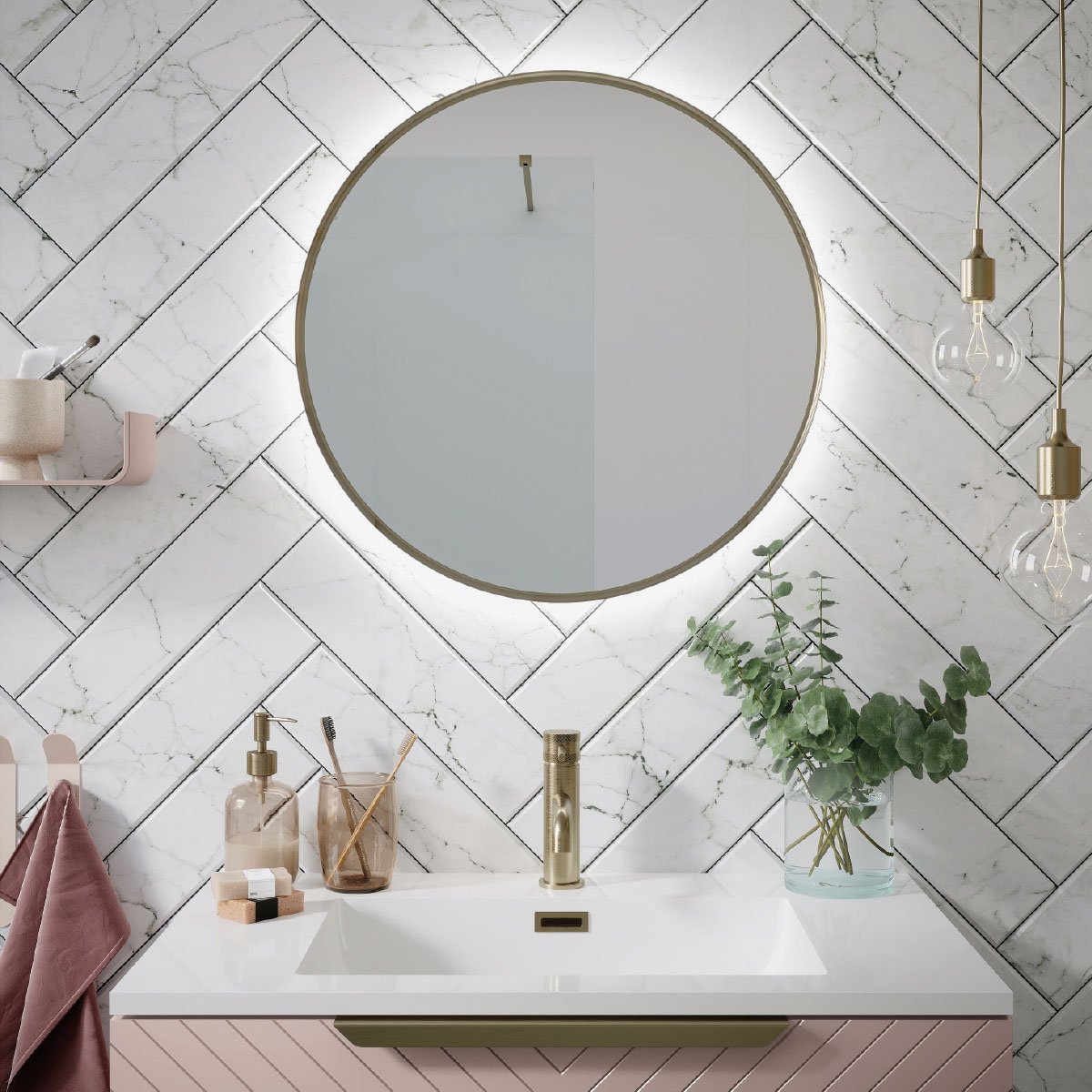 MOQ Macie 600 LED Round Mirror Brushed Brass