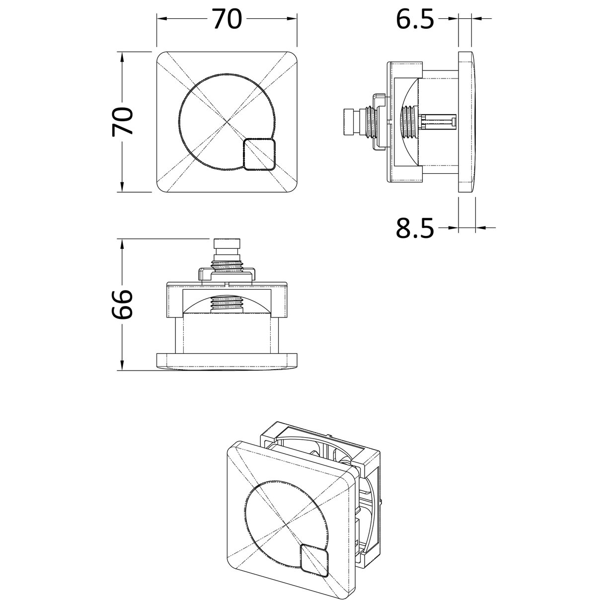 Square Dual Flush Push Button - Brushed Brass