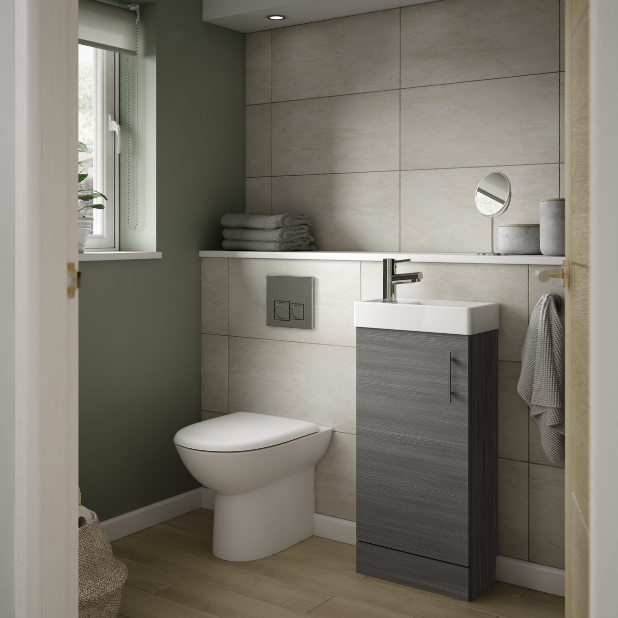 400mm Single Door FS Unit and Basin - Anthracite Woodgrain
