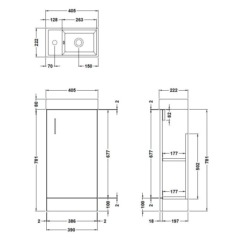 400mm Single Door FS Unit and Basin - Charcoal Black