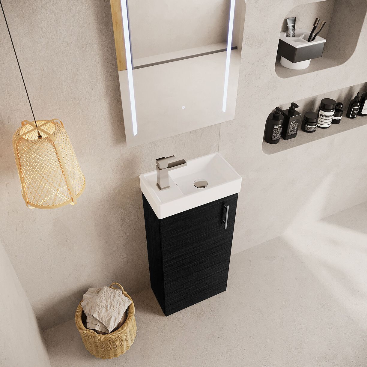 400mm Single Door FS Unit and Basin - Charcoal Black