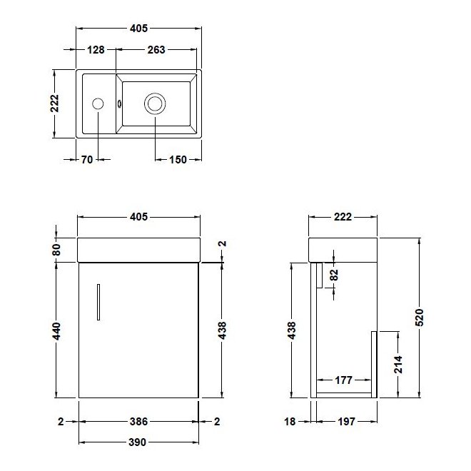 400mm Single Door WH Unit and Basin - Charcoal Black