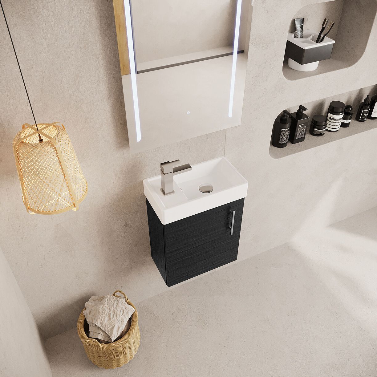 400mm Single Door WH Unit and Basin - Charcoal Black