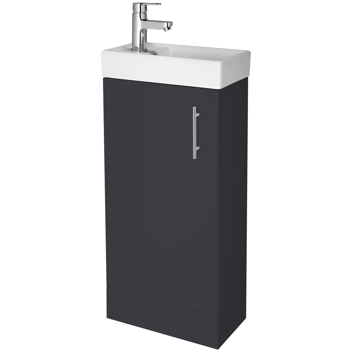400mm Single Door Floor Standing Unit Inc' Basin - Soft Black Satin