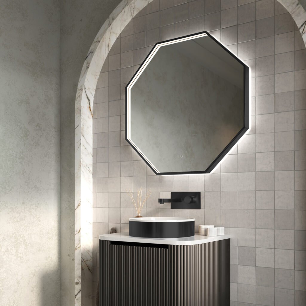 Passa Octagonal Mirror 600 x 600mm Black