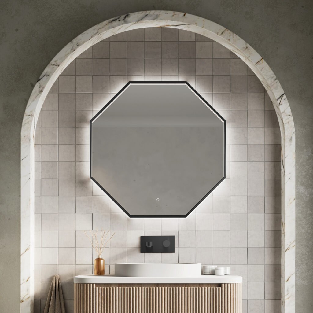 Passa Octagonal Mirror 800 x 800mm Black