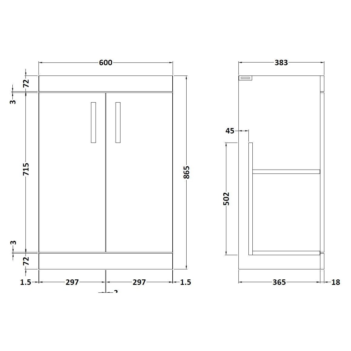 600mm Floor Standing 2-Door Basin Unit - Gloss Grey