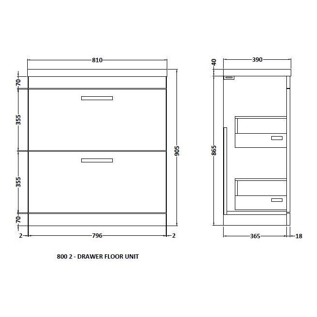 800mm Floor Standing 2-Drawer Basin Unit - Gloss Grey