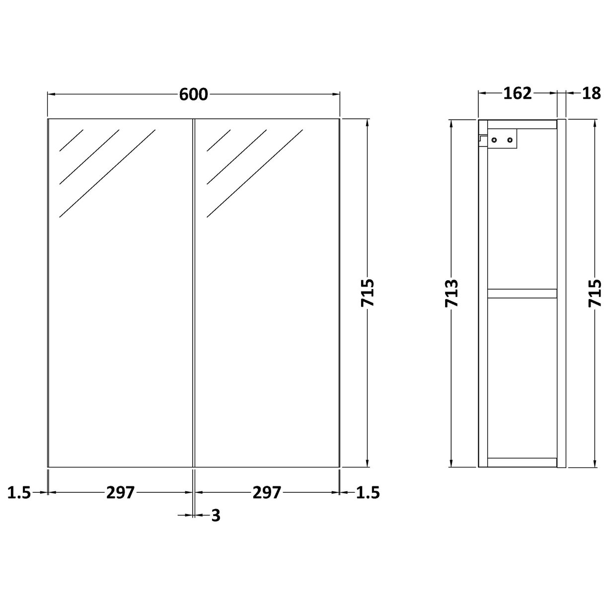 600mm Mirror Unit (50/50) - Gloss Grey