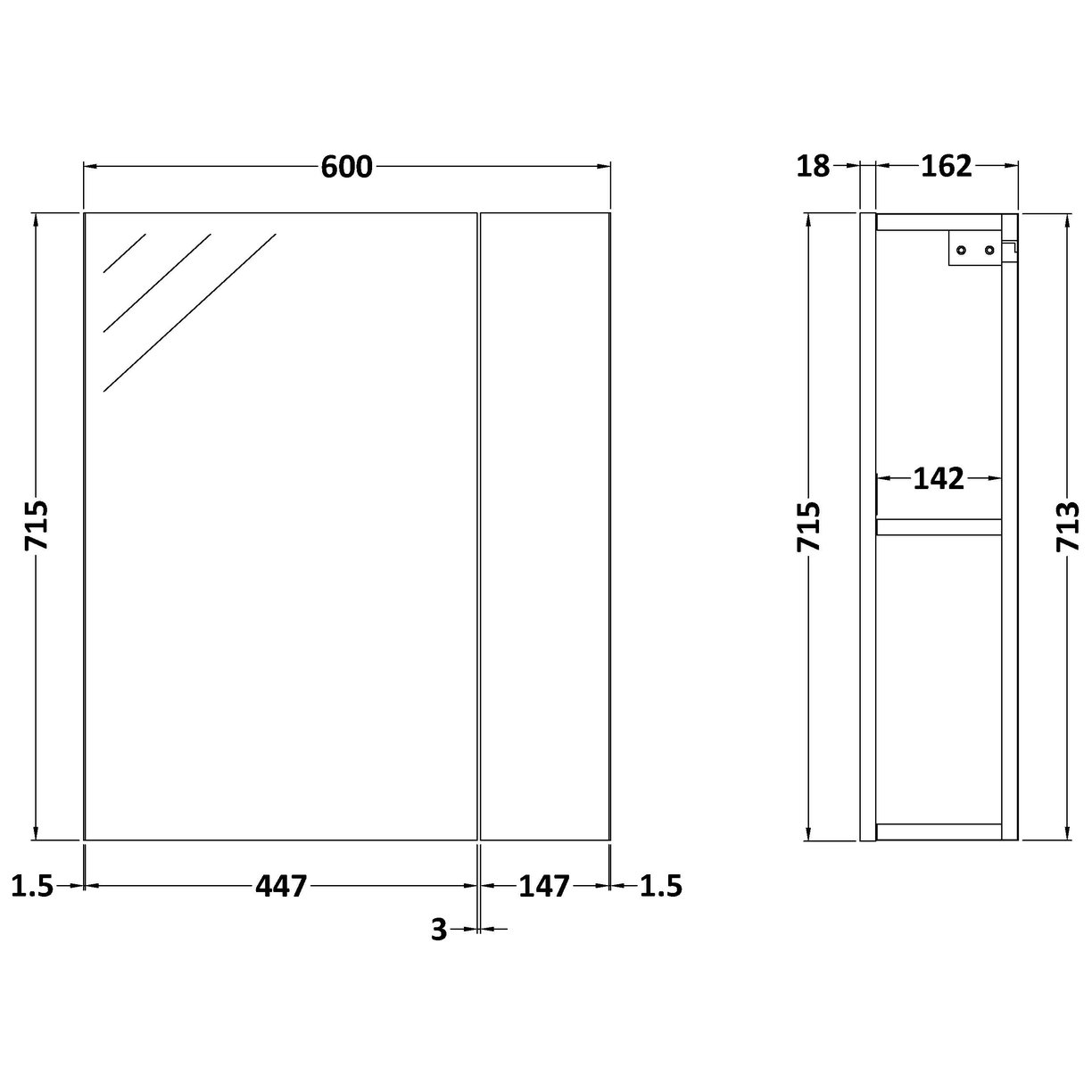 600mm Mirror Unit (75/25) - Gloss Grey