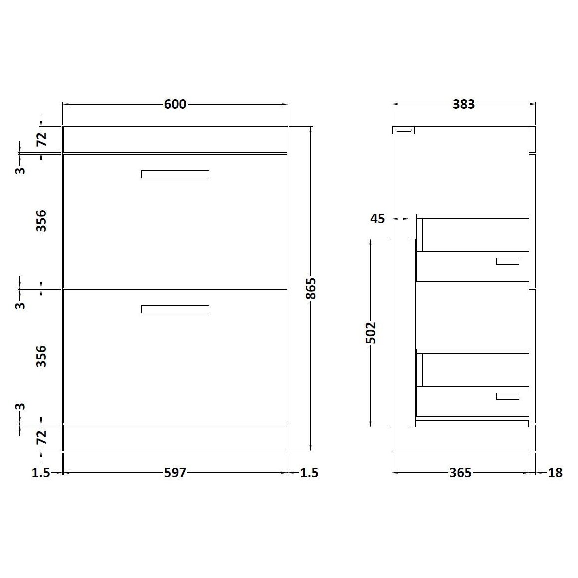 600mm Floor Standing 2-Drawer Basin Unit - Gloss Grey