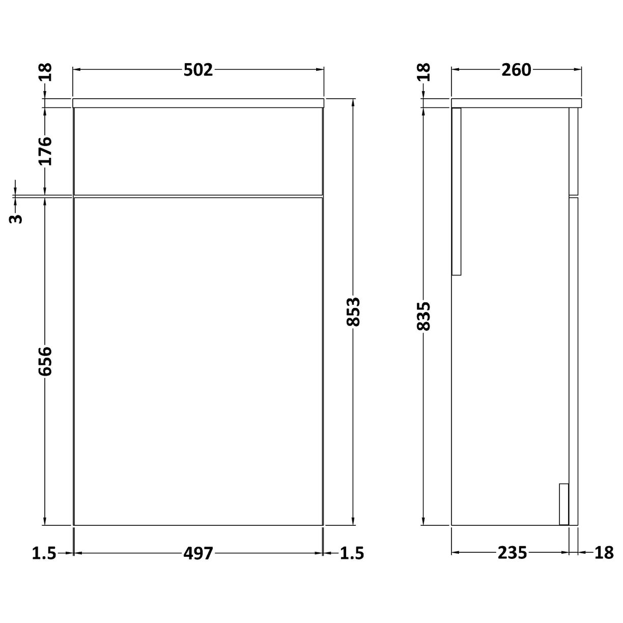 500mm WC Unit - Gloss Grey