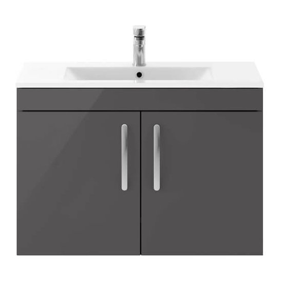 800mm Wall Hung 2-Door Basin Unit - Gloss Grey